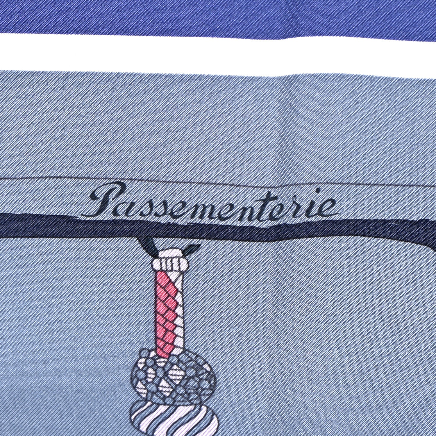 Hermes Silk Passementerie Quadri Scarf 90 Indigo Lavender Gris 5 of 5