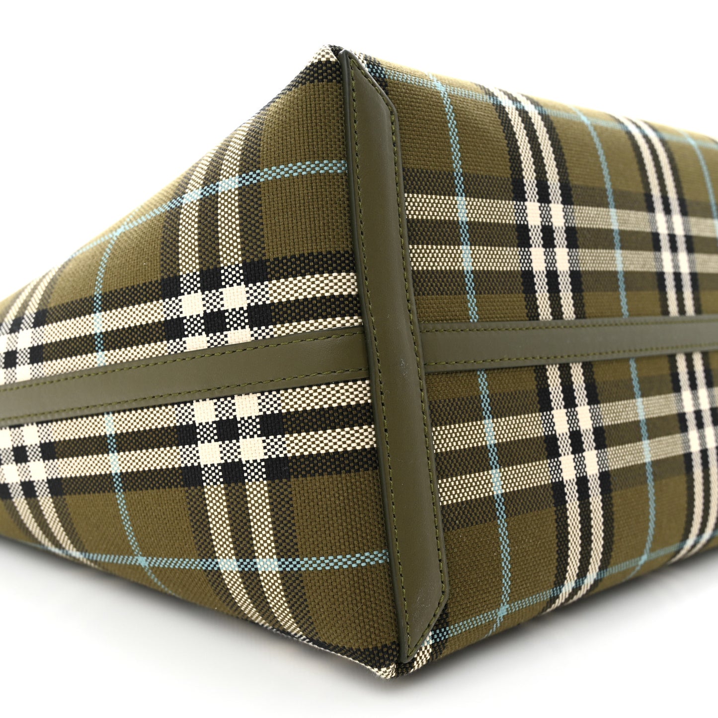 Cotton Check Medium London Tote Bag Olive Green