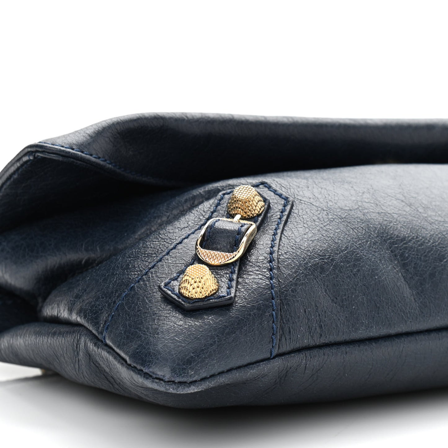 Agneau Giant 12 Gold Hardware Envelope Strap Clutch Bleu Obscur
