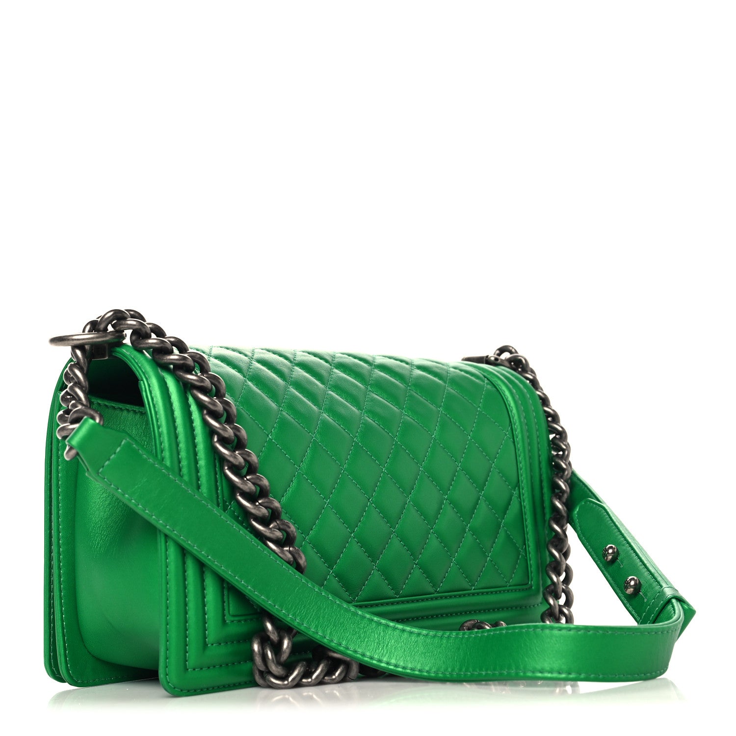 Chanel Metallic Calfskin Quilted Medium Boy Flap Green 3 of 10