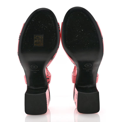 Chanel Lambskin Printed CC Sandals 39 Pink Black 6 of 9
