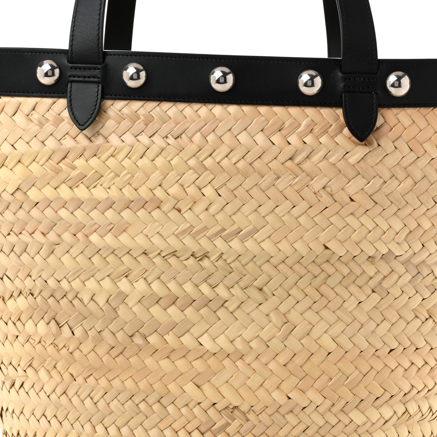 Celine Raffia Calfskin Studs Basket Shoulder Bag Tote Black 8 of 10
