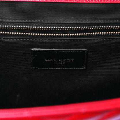 Saint Laurent Grain De Poudre Matelasse Chevron Large Monogram Satchel Lipstick Red 6 of 17