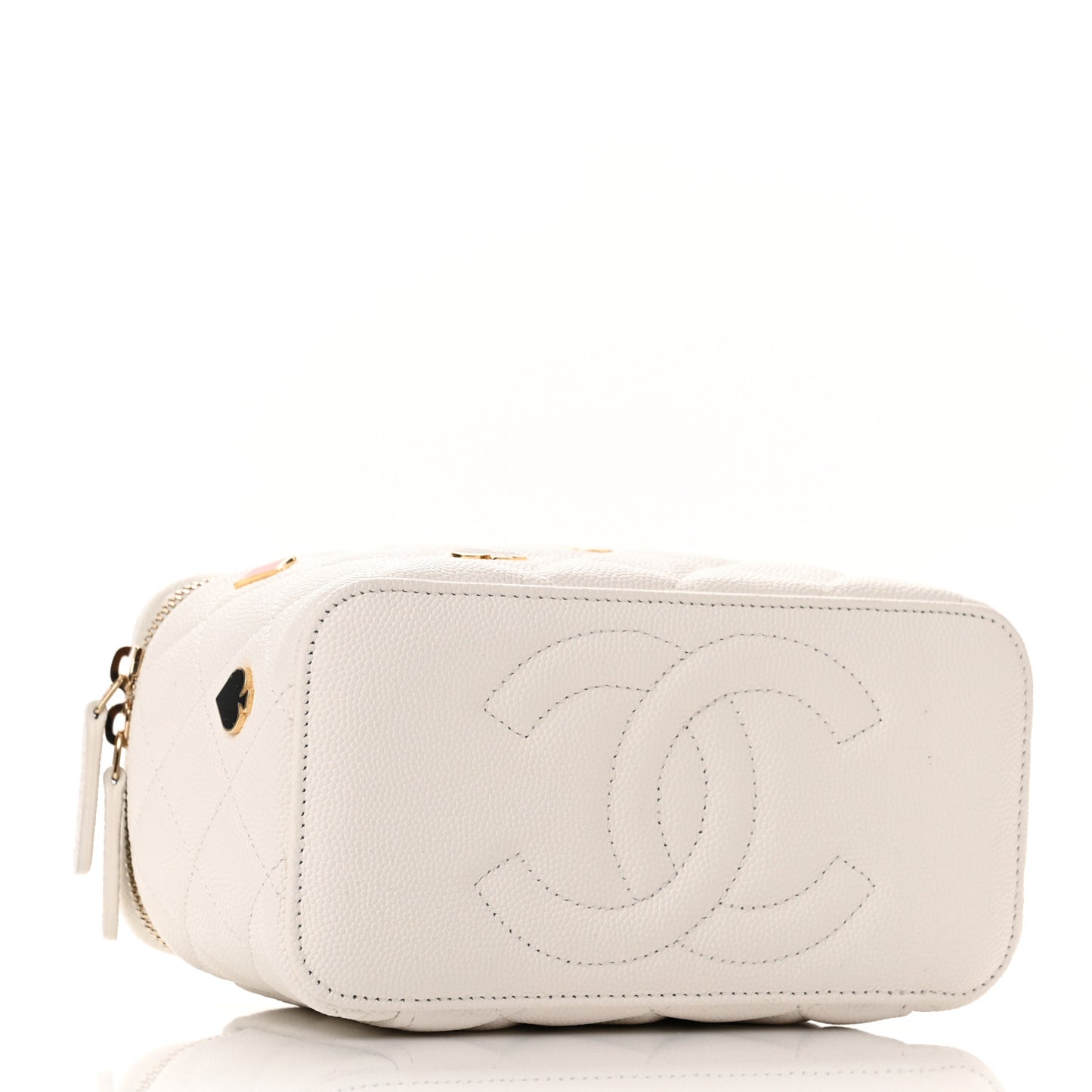 Caviar Quilted Enamel Coco Casino Small Vanity Case With Chain White
