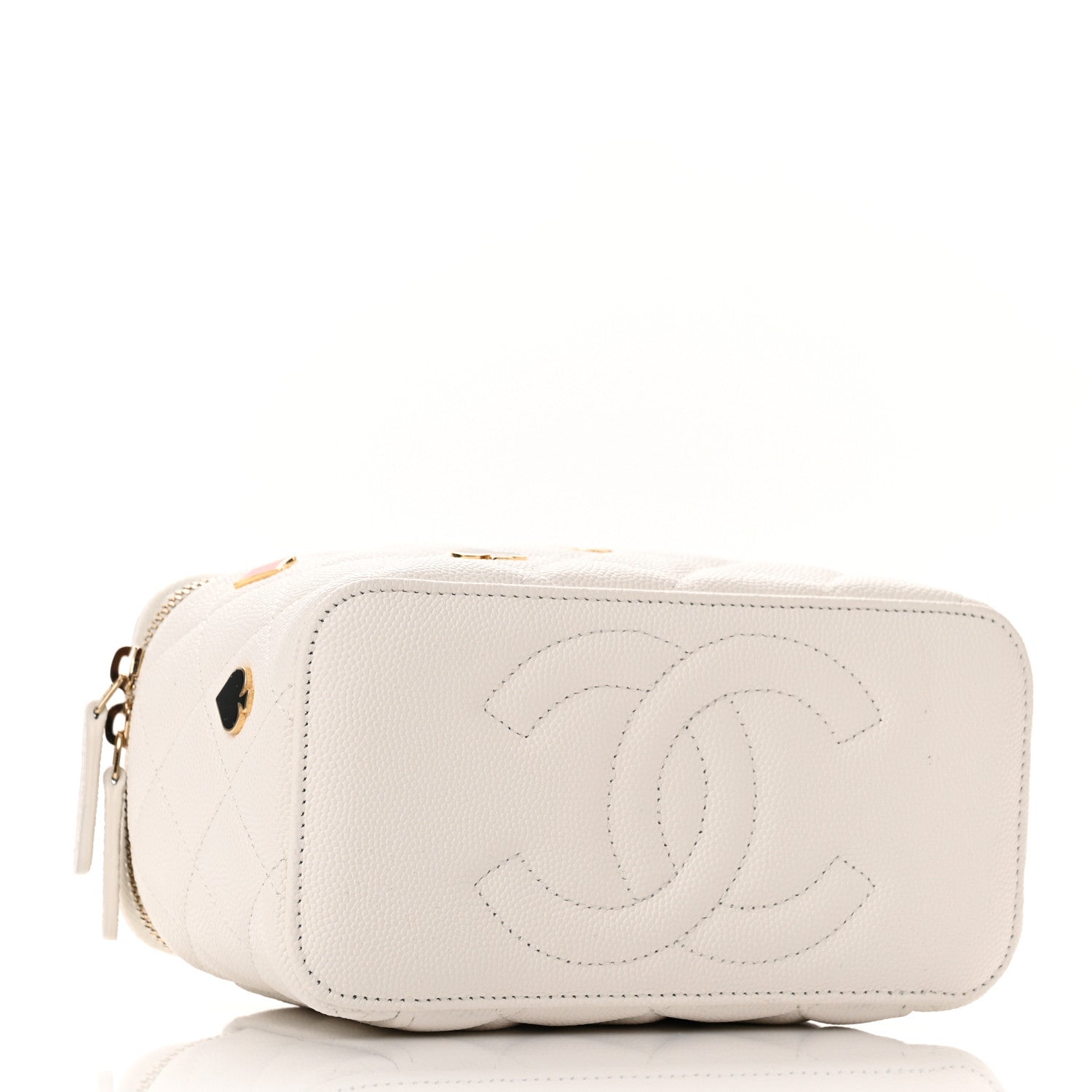 Chanel Caviar Quilted Enamel Coco Casino Small Vanity Case With Chain White 4 of 11