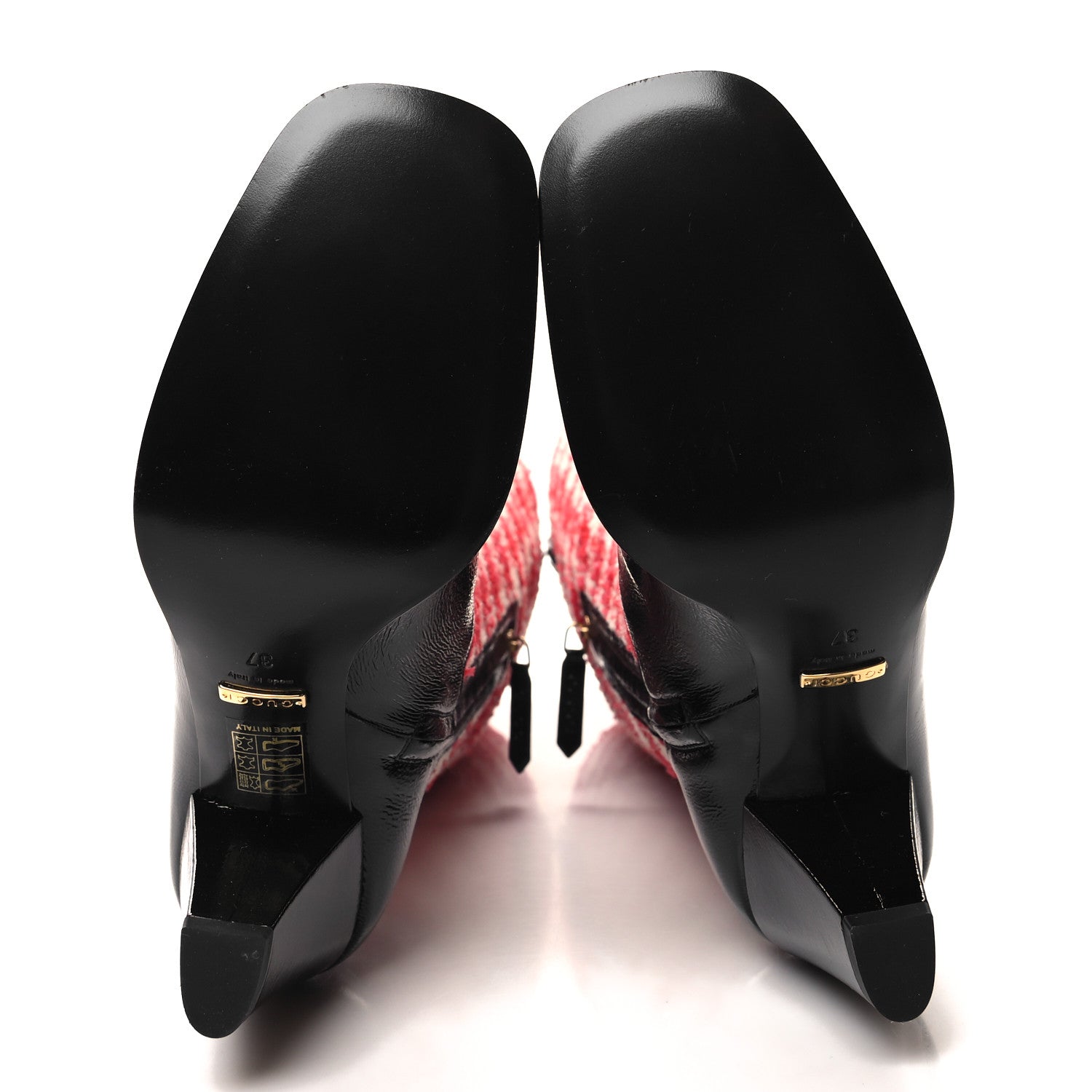 Gucci Tweed Naplack Gingham Zumi Knee Boots 37 White Red Black 5 of 9