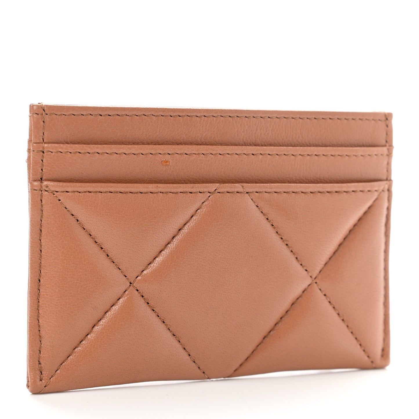 Lambskin Quilted Chanel 19 Card Holder Brown