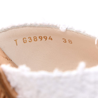 Chanel Tweed Cork CC Wedge Sandals 38 White 8 of 9