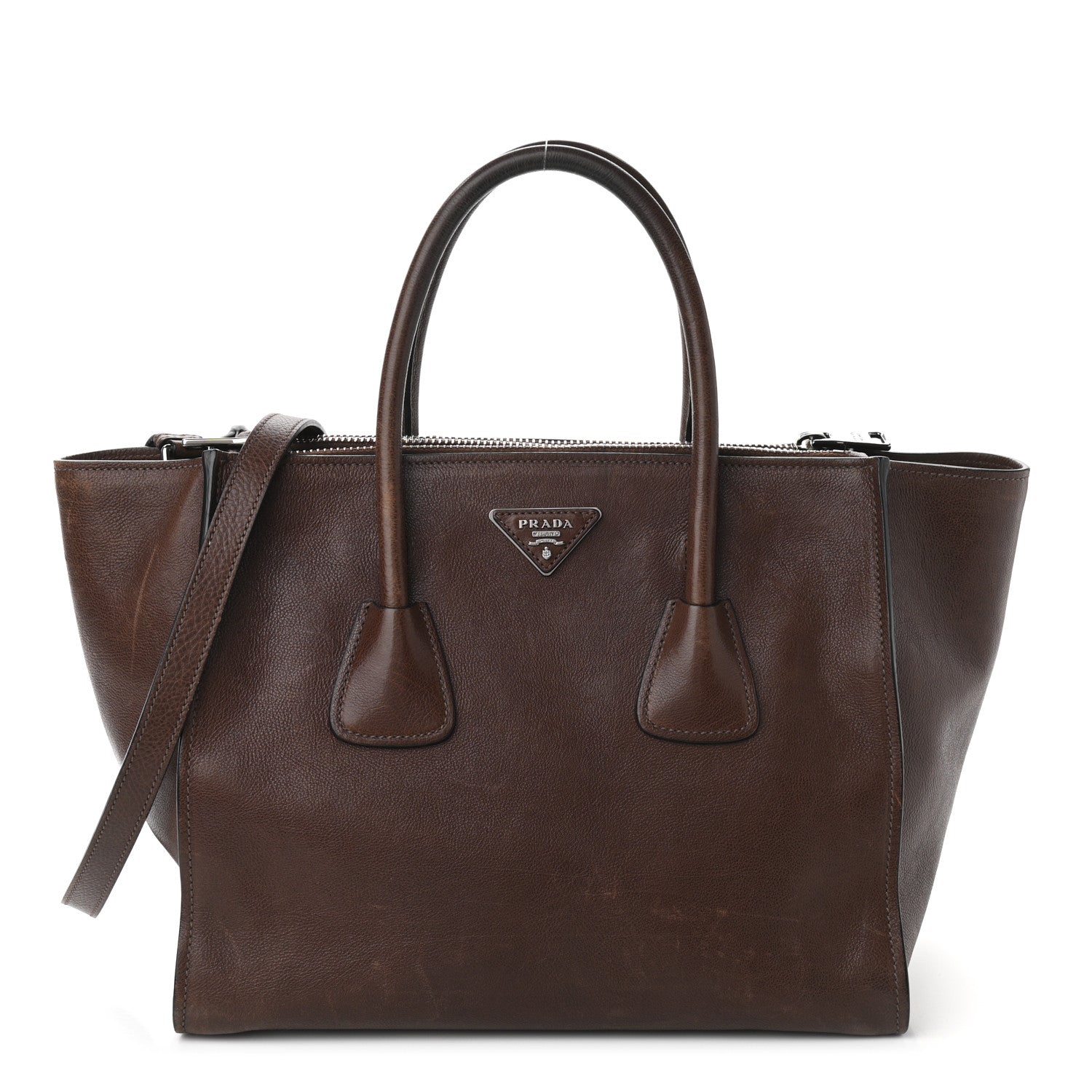 Prada Glace Calf Twin Pocket Tote Bruciato 1 of 17