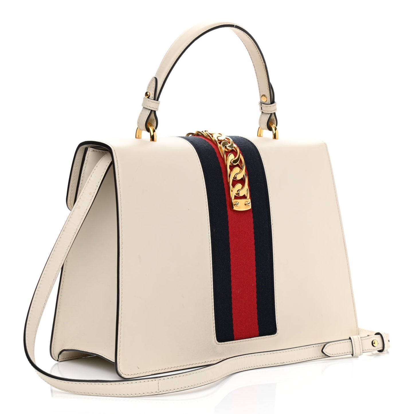 Calfskin Web Medium Sylvie Top Handle Bag White