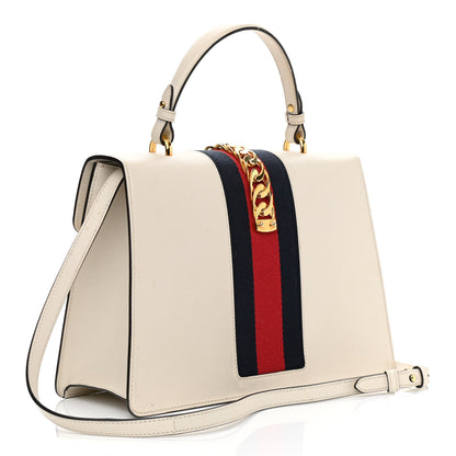 Gucci Calfskin Web Medium Sylvie Top Handle Bag White 3 of 15
