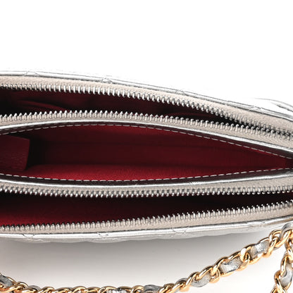 Chanel Metallic Lambskin Calfskin Quilted Small Gabrielle Clutch With Chain Silver 5 of 10