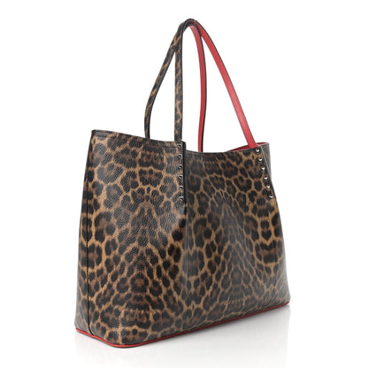 Christian Louboutin Calfskin Empire Leopard Print Spiked Large Cabarock Shopper Tote Brown 3 of 9