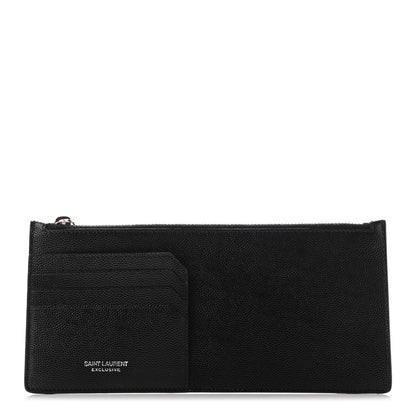 Saint Laurent Grained Calfskin Zip Pouch Card Holder Black 1 of 8