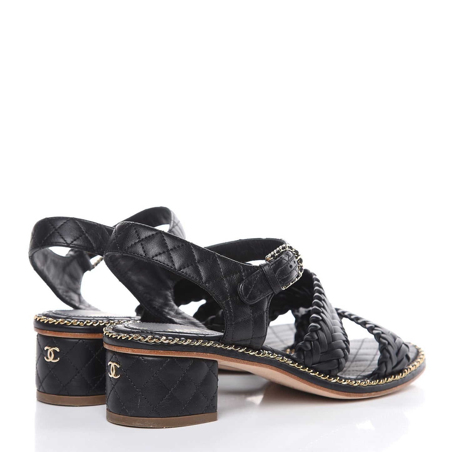 Calfskin Quilted Chain Sandals 37 Black