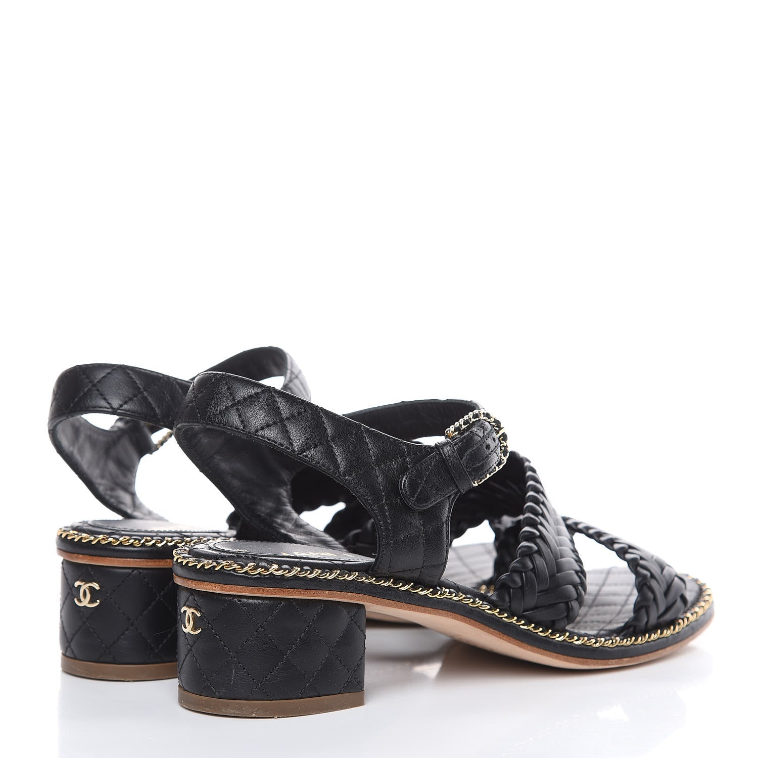 Chanel Calfskin Quilted Chain Sandals 37 Black 4 of 10