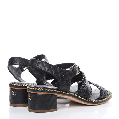 Chanel Calfskin Quilted Chain Sandals 37 Black 4 of 10