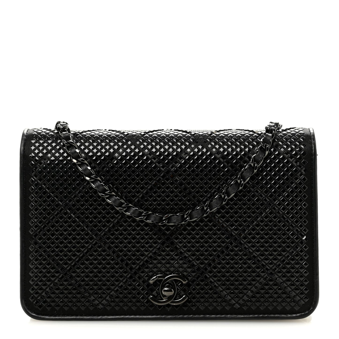 Lambskin Studded Wallet On Chain WOC Black