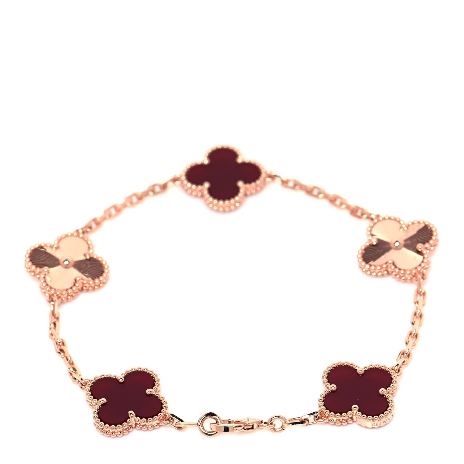 Van Cleef & Arpels 18K Rose Gold Carnelian 5 Motifs Guilloche Vintage Alhambra Bracelet 3 of 6
