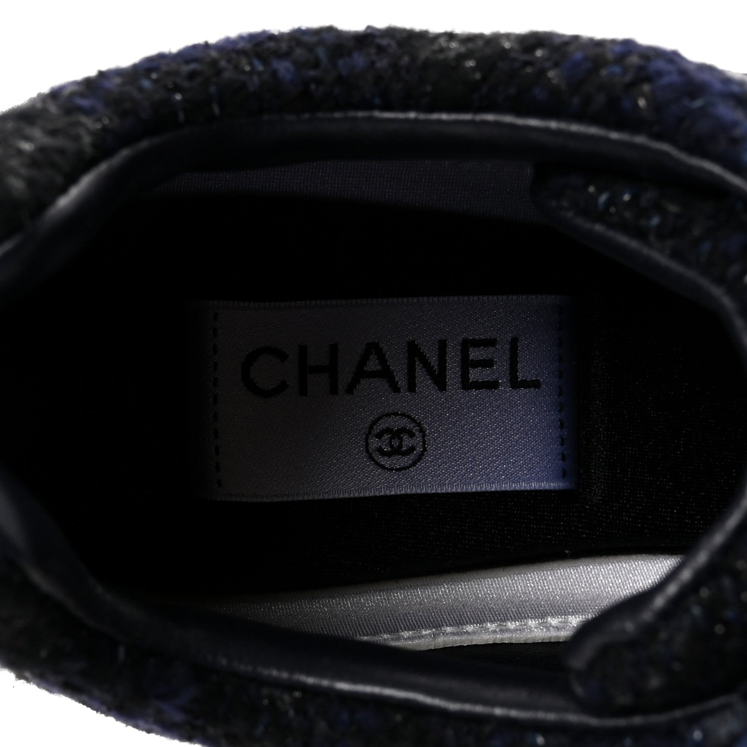 Chanel Tweed Suede Womens CC Sneakers 38 Black Blue 1790337