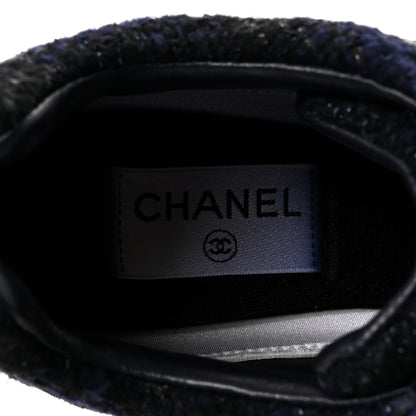 Chanel Tweed Suede Womens CC Sneakers 38 Black Blue 8 of 9