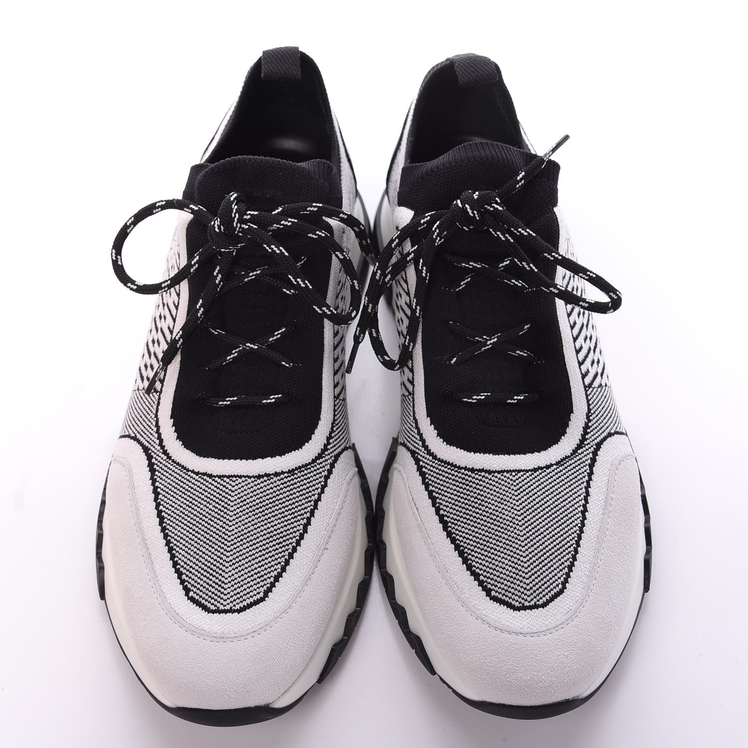 Hermes Knit Bi-Color Womens Addict Sneakers 38.5 Black White 5 of 9