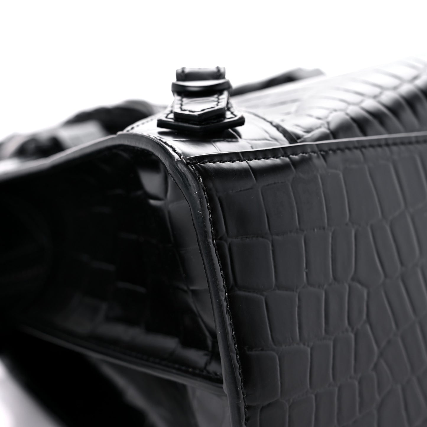 Semi Shiny Calfskin Crocodile Embossed Neo Classic Black Hardware S City Black