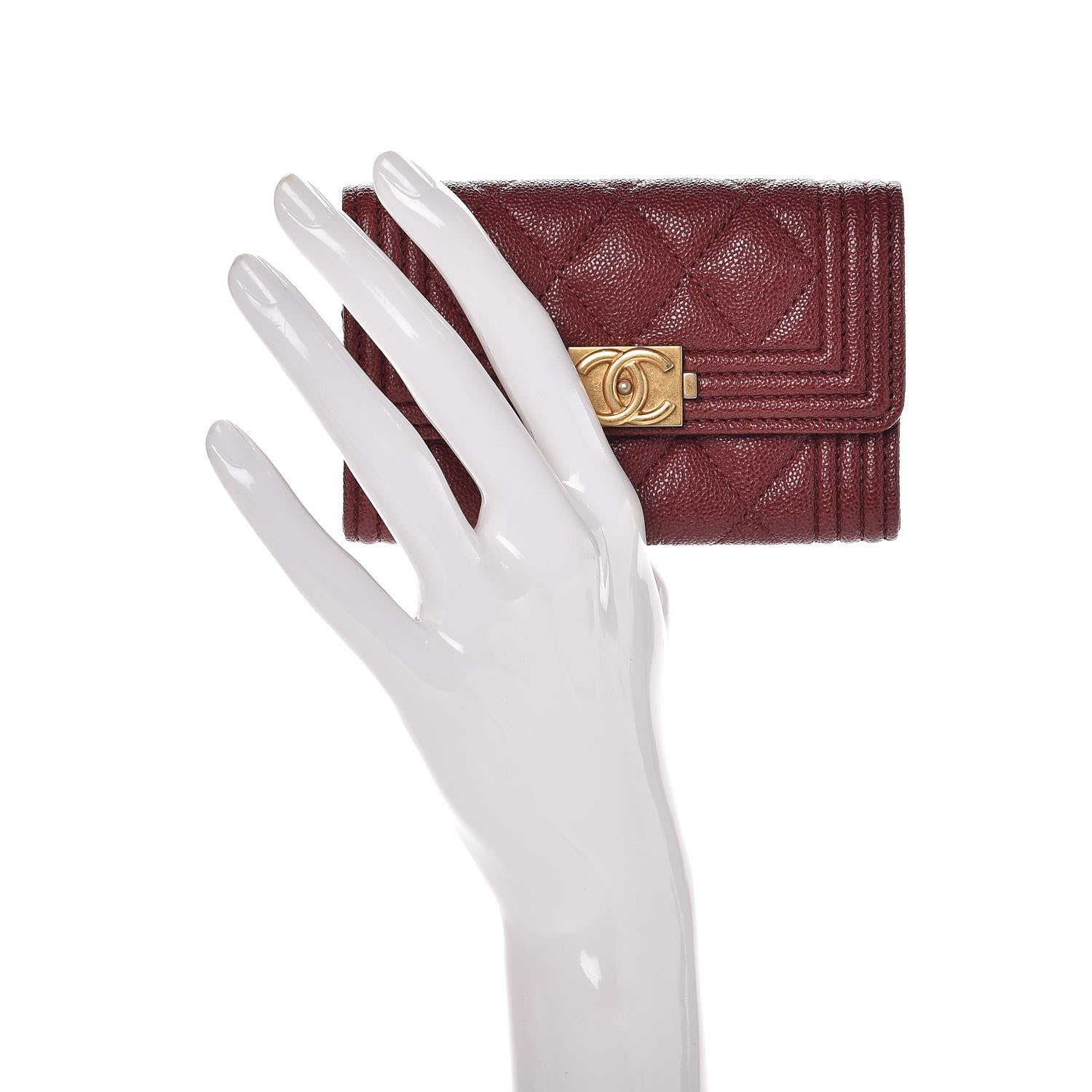 Chanel Caviar Quilted Boy Card Holder Wallet Burgundy 2 of 9
