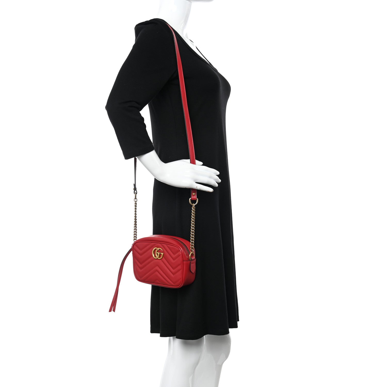 Gucci Calfskin Matelasse Mini GG Marmont Chain Shoulder Bag Hibiscus Red 2 of 10