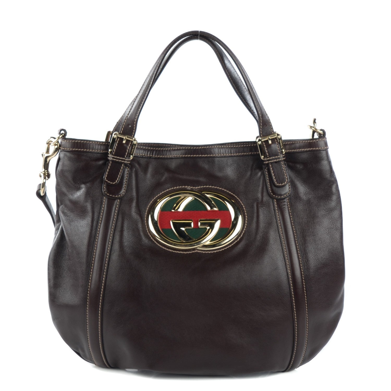 Gucci Calfskin Medium Britt Tote Dark Brown 1 of 7
