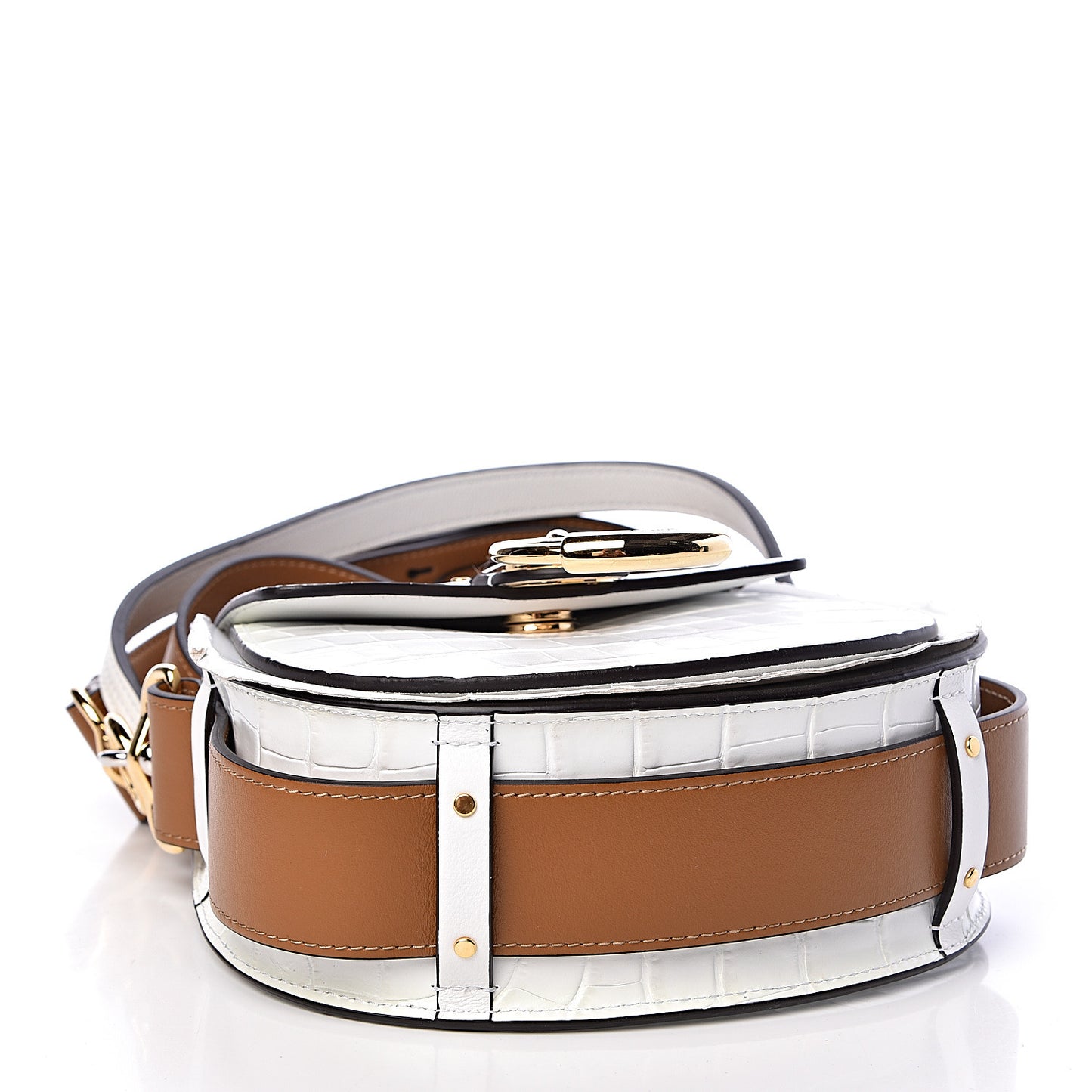 Calfskin Crocodile Embossed Small Tess Bag Brilliant White