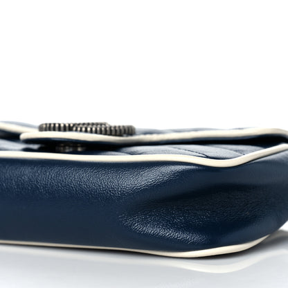 Gucci Vintage Effect Calfskin Matelasse Diagonal Super Mini Torchon GG Marmont Shoulder Bag Blue Agata Mystic White 9 of 9