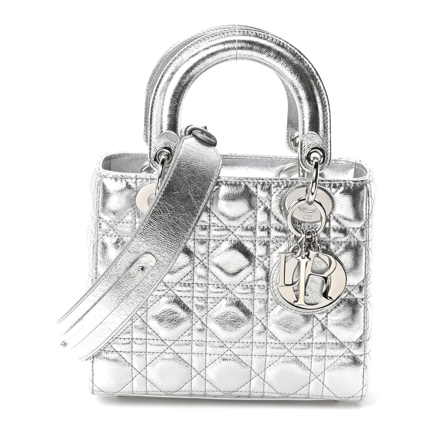 Metallic Grained Calfskin Cannage Small Lucky Badges My Lady Dior Silver
