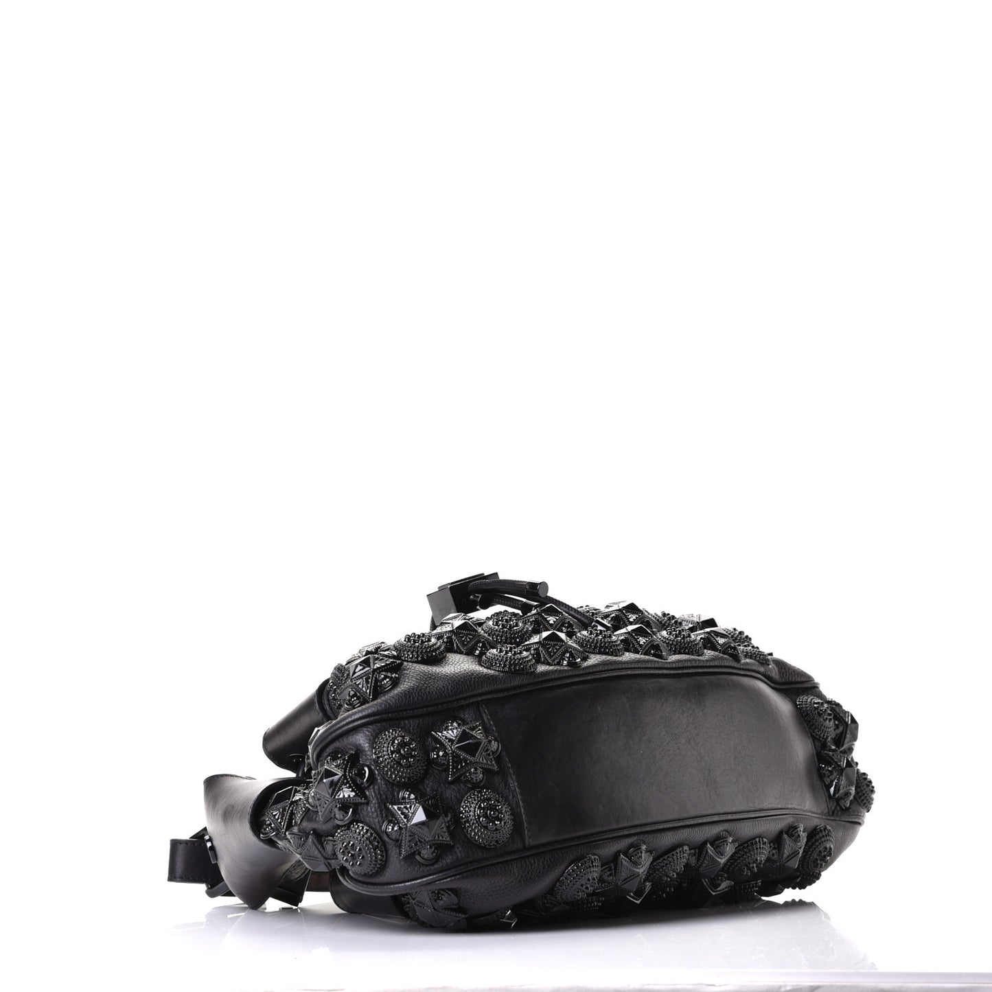 Calfskin Mason Warrior Studded Hobo Black