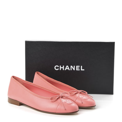 Chanel Goatskin Cap Toe CC Ballerina Flats 38 Pink 9 of 10