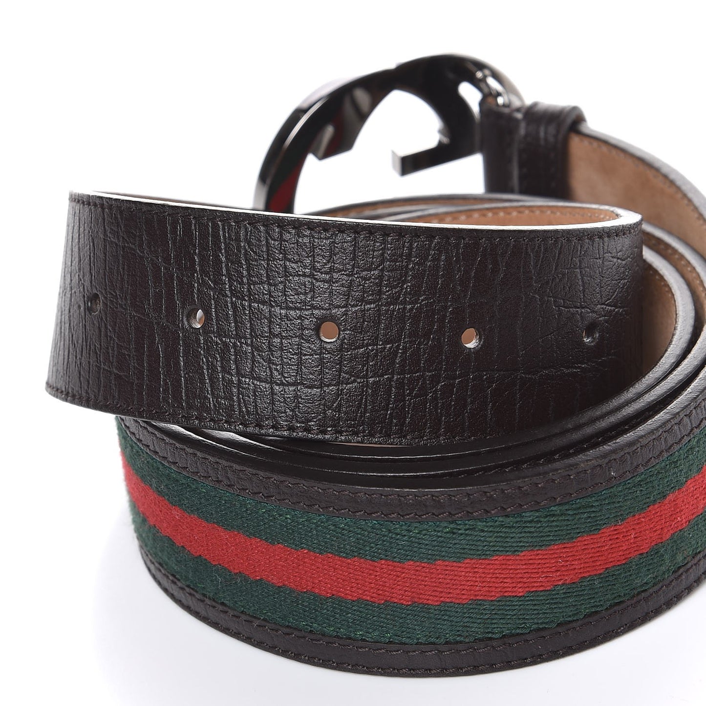 Calfskin Web Interlocking G Belt 120 48 Dark Brown