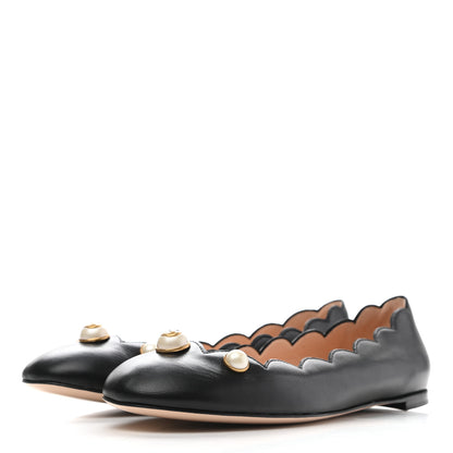 Gucci Malaga Kid Interlocking G Pearl Scalloped Flats 41 Black 3 of 9