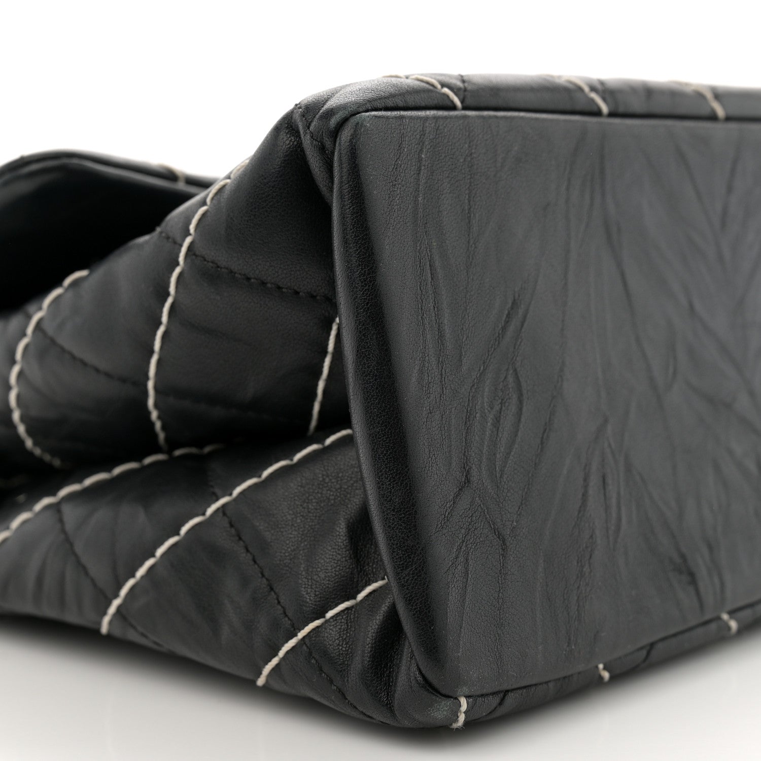 Chanel Aged Calfskin Chevron Stitched Quilted Flap Black 9 of 11