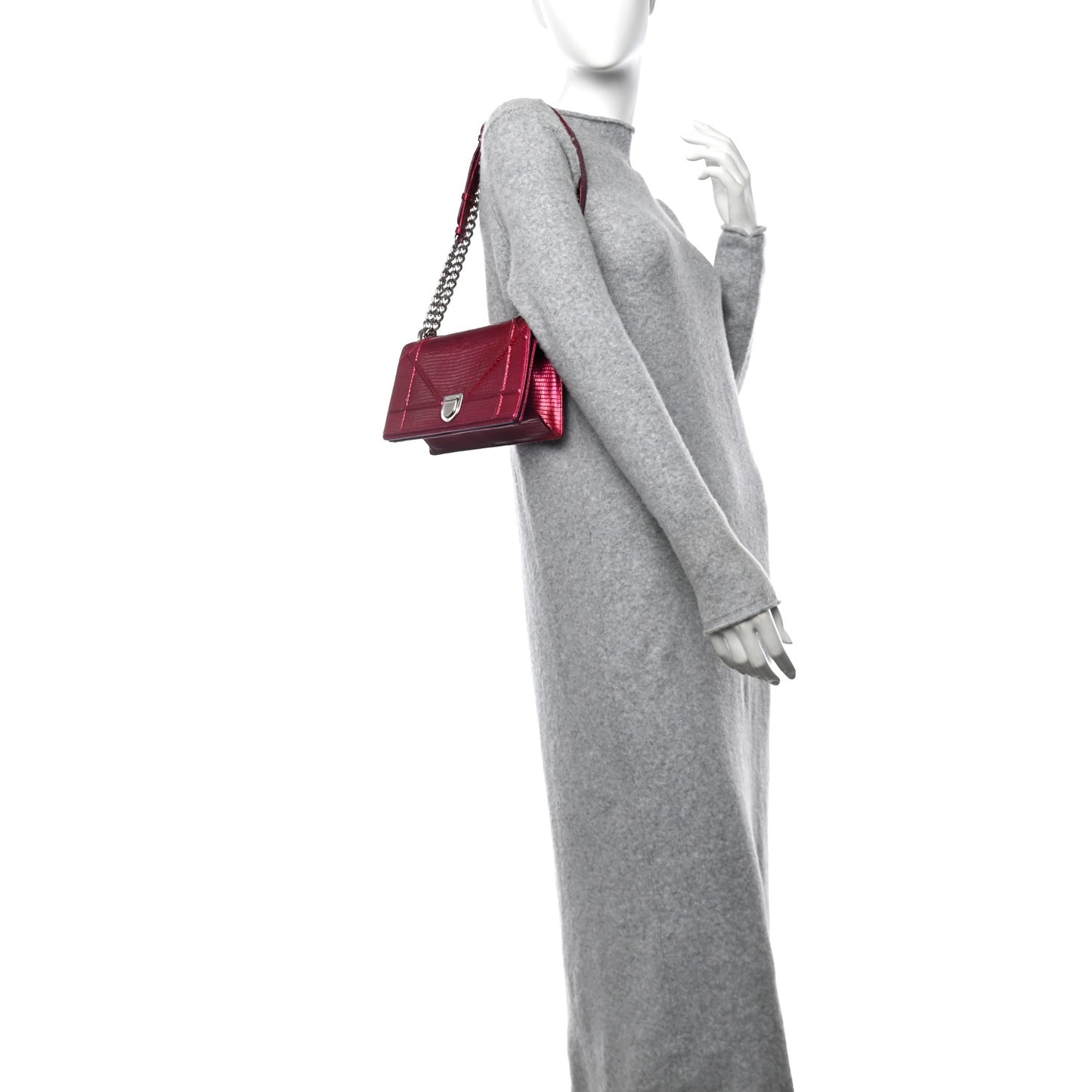 Metallic Lizard Small Diorama Flap Bag Fuchsia