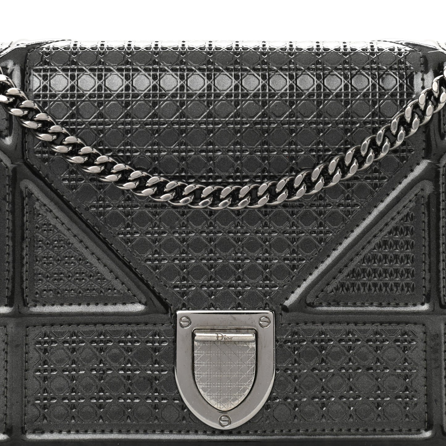 Metallic Patent Micro-Cannage Small Diorama Flap Bag Onyx Black
