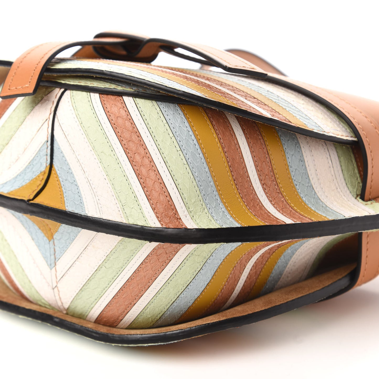 Snake Embossed Calfskin Striped Gate Crossbody Bag Multicolor