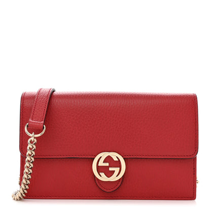 Gucci Dollar Calfskin Interlocking G Chain Wallet Red 1 of 13