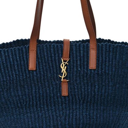 Saint Laurent Raffia Calfskin Medium Panier Tote Blue Orchid Brick 6 of 11