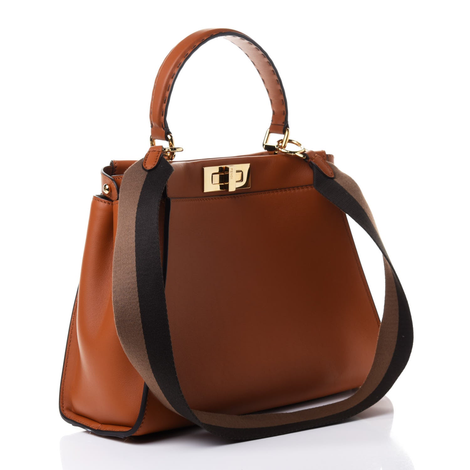 Fendi Vitello Seta Canvas FF Embroidered Medium Peekaboo Iconic Satchel Brandy Amazzonia 2 of 4