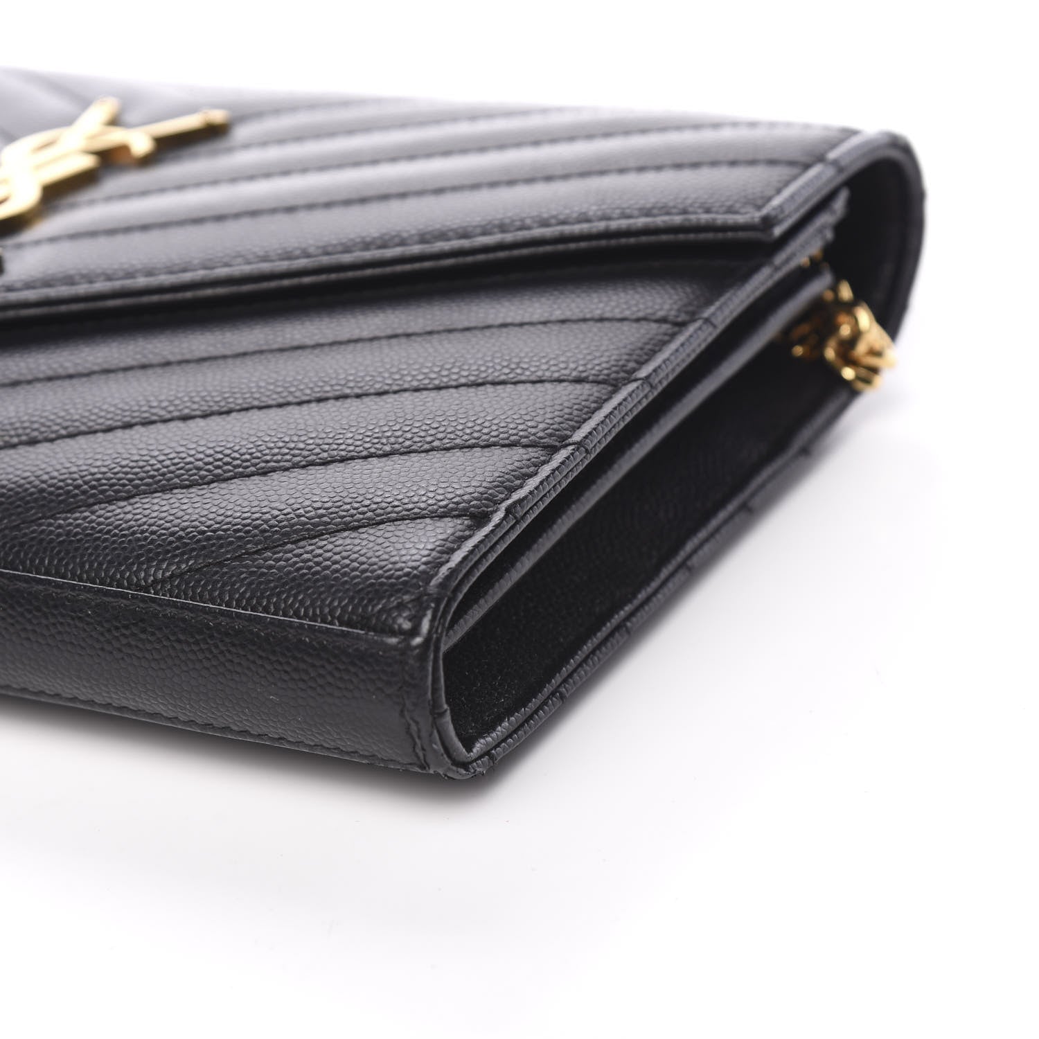 Saint Laurent Grain De Poudre Matelasse Chevron Monogram Chain Wallet Black 9 of 10