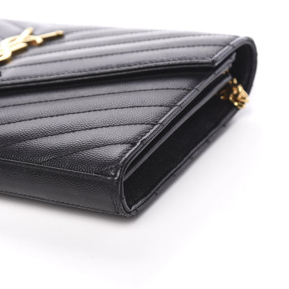 Saint Laurent Grain De Poudre Matelasse Chevron Monogram Chain Wallet Black 9 of 10