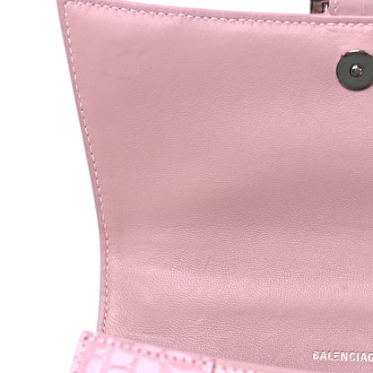 Balenciaga Shiny Calfskin Crocodile Embossed Small Hourglass Top Handle Bag Powder Pink 10 of 12