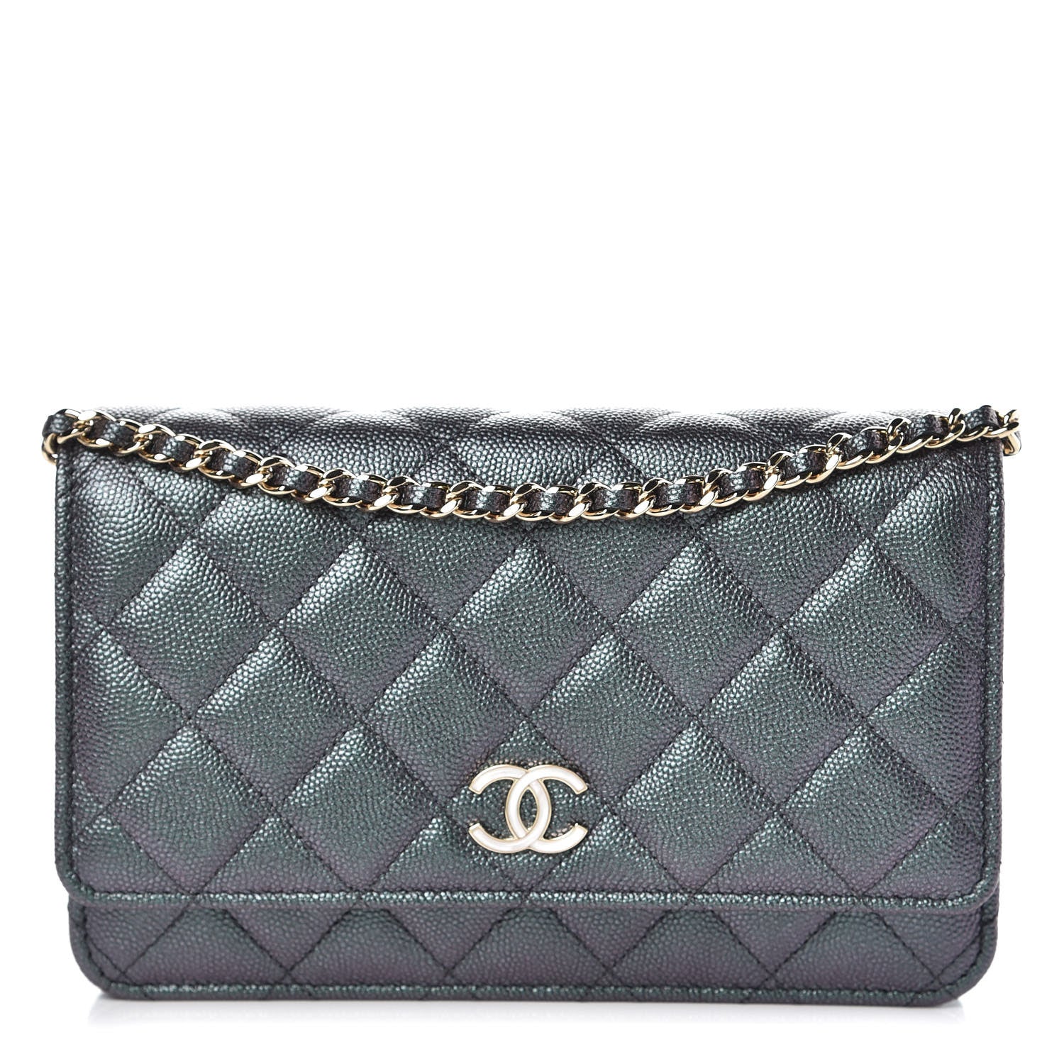 Chanel Iridescent Caviar Quilted Wallet On Chain WOC Black 1 of 9