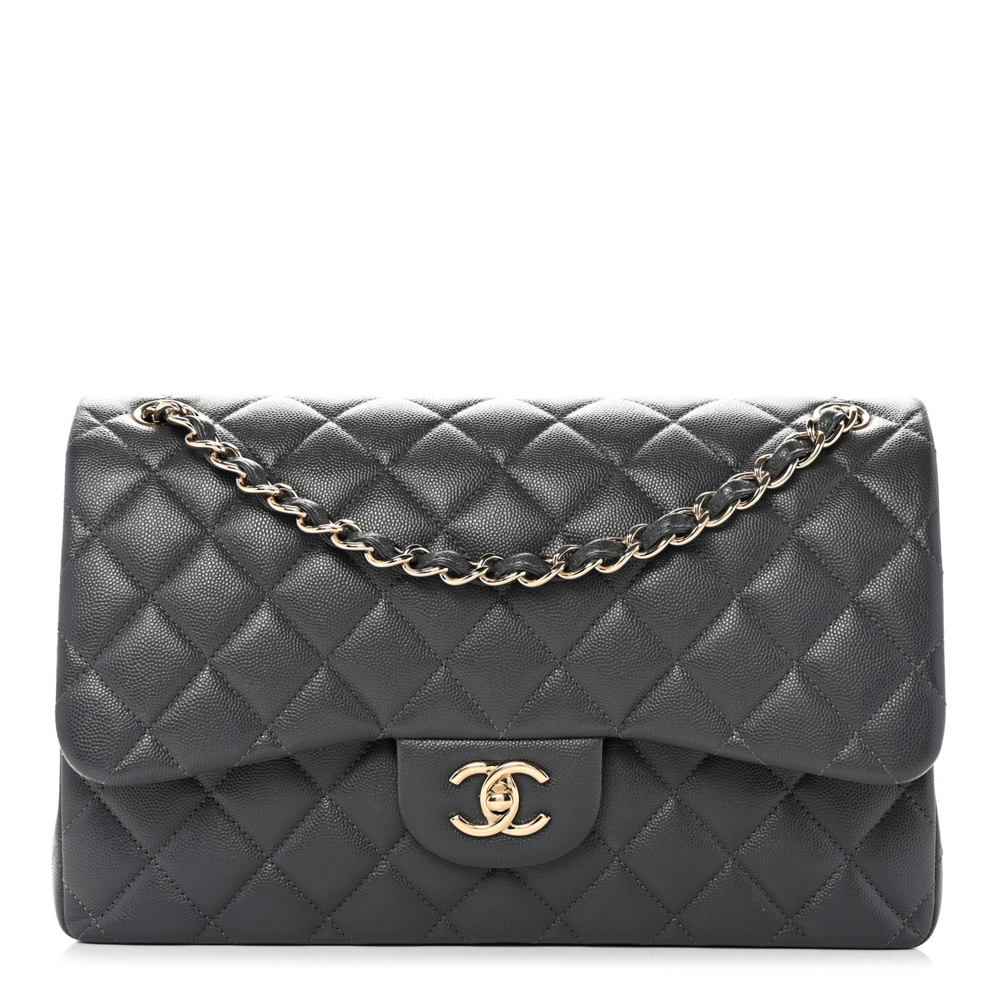 Caviar Quilted Jumbo Double Flap Dark Grey