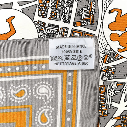 Hermes Silk Les Nouveaux Amoureux de Paris Bandana Scarf 55 Gris White Caramel 5 of 5
